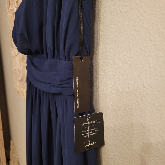 NWT Lulus Navy Blue One-Shoulder Maxi Dress XS *Prom* - Picture 5 of 11